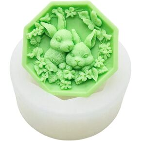 Octagon Frame Rabbit with Flowers Silicone Soap Mold Easter Bunny Handmade Soap Mold DIY Handicraft Clay Resin Aroma Stone Moulds Easter Day Gift