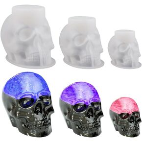 Skull Resin Mold, Set of 3PCS Skull Silicone Molds for Resin, Clay, Candle Wax Casting, Clear Silicone Skull Head Molds Halloween Home Decoration (Large + Medium + Small)