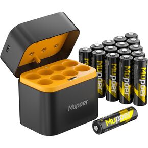 Rechargeable Lithium Batteries AA 8-Pack with Charger, 3600mWh High Capacity 1.5V AA Batteries, Long Lasting Rechargeable AA Li-ion Battery with Integrated Charing Storage Box - Golden