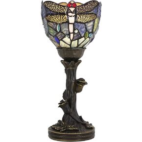 Small Tiffany Lamp Mini Stained Glass Table Lamp Green Wisteria Accent Desk Uplight W6 H13.5 Inch Bronze Resin Base