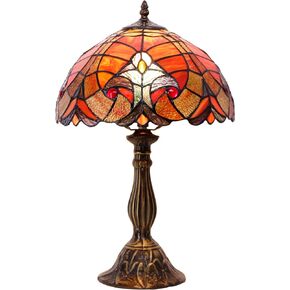WERFACTORY Tiffany Lamp Red Liaison Stained Glass Table Lamp Desk Bedside Reading Light 12X12X18 Inches Decor Bedroom Living Room Home Office S160R Series