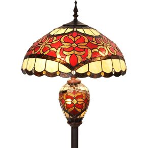 Bieye L10867 Baroque Tiffany Style Stained Glass Double Lit Floor Lamp for Home Decor 64-inch Tall (18-inch Wide, Red)