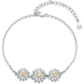 Silikepa Daisy/Elephant/Butterfly/Dragonfly//Infinity Cross/Horse Bracelet for Women Girls 925 Sterling Silver Adjustable Bracelets Chain Jewelry Thanksgiving Christams Birthday Gift