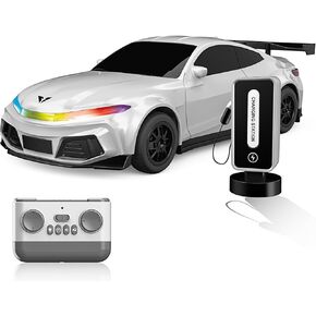 Remote Control RC Car 2.4GHz 1:16 TypeC Charging New Energy Sports Fast RC Car High Speed 18KM/H with Charging Post, Automatic Parking, Led Lights & Sound, Gift for Adults Boys Girls Kids 4-12(White)