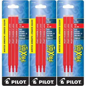 Pilot Gel Ink Refills for FriXion Erasable Gel Ink Pen, Fine Point, Red Ink, Total of 9(77332)