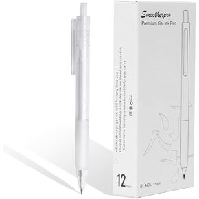 SMOOTHERPRO Premium Retractable Gel Pens 12 Pack 0.5mm Fine Black Ballpoint Pens with Rubber Grip Smooth Long Lasting Writing (SL120)