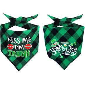Orange Plaid Dog Bandanas 2 pcs, Triangle Reversible Dog Bandanas for Boys and Girls, 100% Cotton Double Layer Dog Scarf, Plaid Bandanas for Small and Medium Dogs Cats