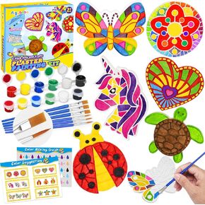 Aigybobo Kids Arts and Crafts Painting Kit, 6 Pack White Plaster Stones for Girls Ages 4-8, 8-12, DIY Creativity Art Supplies, Christmas Birthday Gifts for Boys Girls 4,5,6,7,8,9,10,11,12 Years Old
