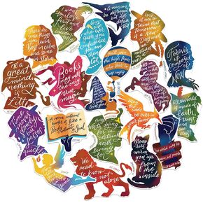 Navy Peony Famous Book Quotes Die-Cut Stickers (20 pcs) - Inspirational Book Quotes Decal by Writers for Book Lovers, Journals, Book Club Meetings