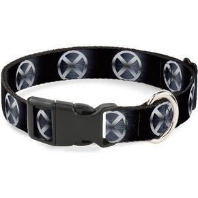 Marvel Comics Pet Collar, Dog Collar Plastic Buckle, X Men X Icon Black Silvers, 8.5 to 12 Inches 0.5 Inch Wide