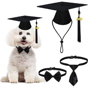 Dog Graduation Outfit, Adjustable Dog Graduation Cap with Black Tassels 2023 Charm, Dog Graduation Necktie and Bow Tie Collar for Dogs Pets