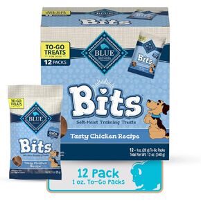 Blue Buffalo BLUE Bits Natural Soft-Moist Training Dog Treats, Beef, Salmon, Turkey, and Chicken Recipes 4-oz Variety Pack, 4Ct