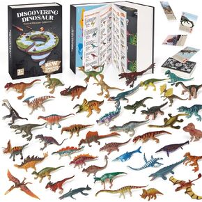 Dinosaur Toys Book with 50 PCS Different Dinosaurs Figures & Pokers,Interactive Perfect for Kids Dinosaurs Educational Toys for 3 4 5 6Year Old Boys&Girls