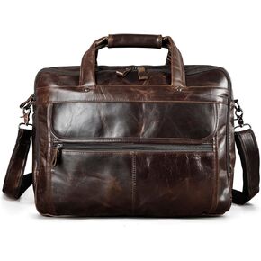 Mens Genuine Real Leather Business Portfolio Attache Case Briefcase Shoulder Messenger 15.6" Laptop Bag