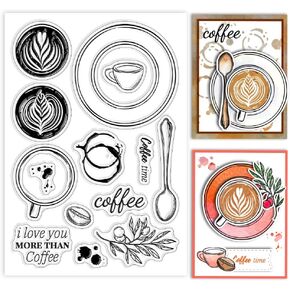 GLOBLELAND Coffee Clear Silicone Stamps for DIY Card Making Coffee Cup Silicone Transparent Seal Coffee Bean Spoon Decorative Clear Stamps for Scrapbooking and Photo Album Journal Decoration