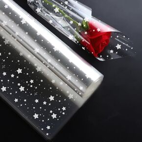 GWHOLE Clear Stars Cellophane Wrap, 23.6 in x 65 ft Cellophane Wrap Roll Clear Wrapping Paper for Valentine's Day Gift Baskets Flowers Treats Wine