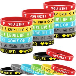 Lesnala 48 PCS Video Game Rubber Bracelet Gamer Silicone Wristband for Theme Party Supplies Decorations Kids Teenagers and Adults Birthday Present 6 Styles