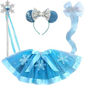JOPARY Frozen Themed Girls Princess Costume Party for Birthday，Frozen Birthday Party Supplies Dress Up with Snowflake Hair Clip，Princess wand for 1-6Years