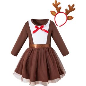 Yruiz Little Girls Toddler Christmas Costume Reindeer Dress Party With Deer Ear Hair Band
