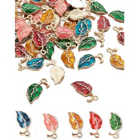 Zhiheng Assorted 50pcs Leaf Enamel Charms Pendants Alloy Leaves Beads Wine Glass Charms for Jewelry Making Bracelet Necklace Earring Keychain Accessories