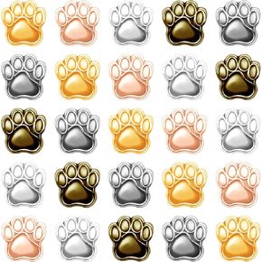 30Pcs Alloy Enamel Dog Paw Footprint Beads Puppy Paw Print Spacer Beads European Large Hole Loose Beads Charms for DIY Snake Chain Bracelet Jewelry Making Hole:4.8mm