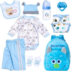 9 Pcs Reborn Baby Doll Clothes with Backpack Accessories for 17-22 Inch Baby Doll,Reborn Dolls Blue Beer Clothes Sets