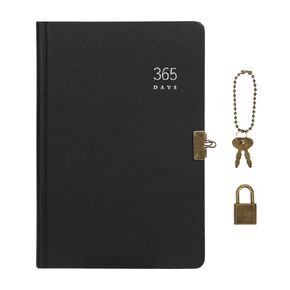 365 Days A5 Kraft Journal Notebook Lockable Diary Scrapbook Hardcover Travel Journal with Lock Key 1 Year Planner Vintage Personal Secret Wirting Notepad Scretchbook Blank Page for Jounaling Agenda