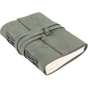 TUZECH Large Writing Notebook of Shadows, Handmade Bound Leather Journal For Women and Men Gift For Art Sketchbook, Travel Diary Notebooks To Write In 7 by 5 Inches Soothing Green