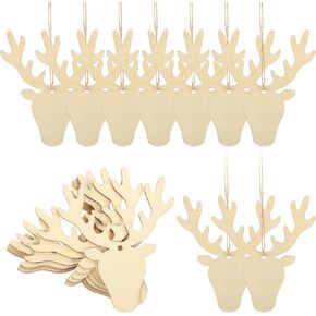 EXCEART 30 Pieces Wooden Christmas Ornaments, Wooden Deer Head and Bird Ornaments Unfinished Predrilled Wood Circles Blank DIY Wood Crafts Holiday Wooden Hanging Ornament