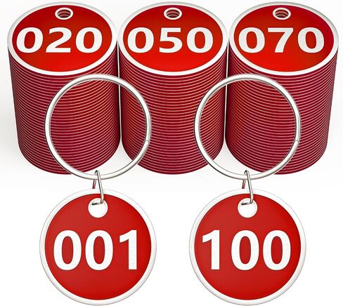 أرقام 1-100 علامات أرقام معدنية، علامات مفاتيح مرقمة دائرية من سبائك الألومنيوم لملصقات الأمتعة وسلسلة مفاتيح صندوق السكن والملابس، باللون الأحمر in Saudi Arabia
