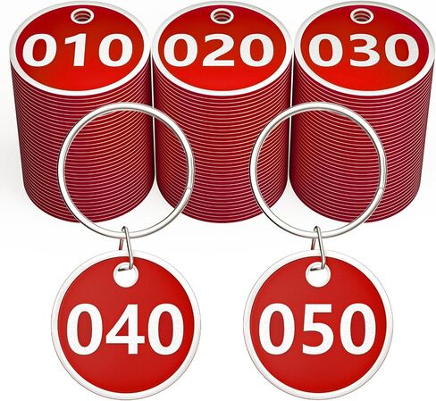Numbers 1-100 Metal Number Tags, Aluminum Alloy Round Numbered Key Tags for Luggage Labels Clothes Dormitory Box Key Chain, Red in Saudi Arabia