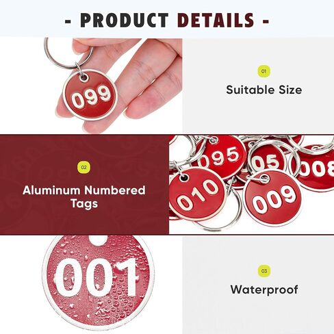 Numbers 1-100 Metal Number Tags, Aluminum Alloy Round Numbered Key Tags for Luggage Labels Clothes Dormitory Box Key Chain, Red in Saudi Arabia