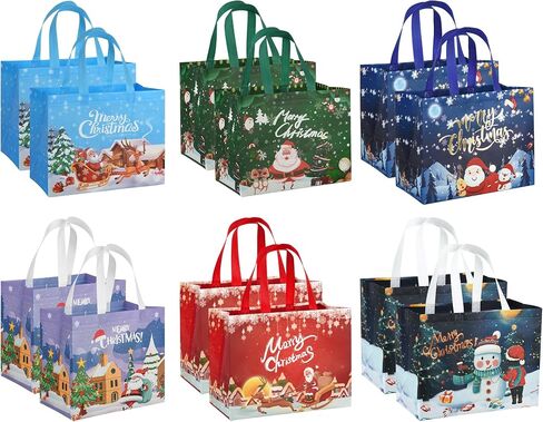 BlazehHy 12 Packs Christmas Gift Bags Reusable large Christmas Tote Bags with Handles for New Year's Shopping Xmas Gifts Wrapping Party Supplies in Saudi Arabia