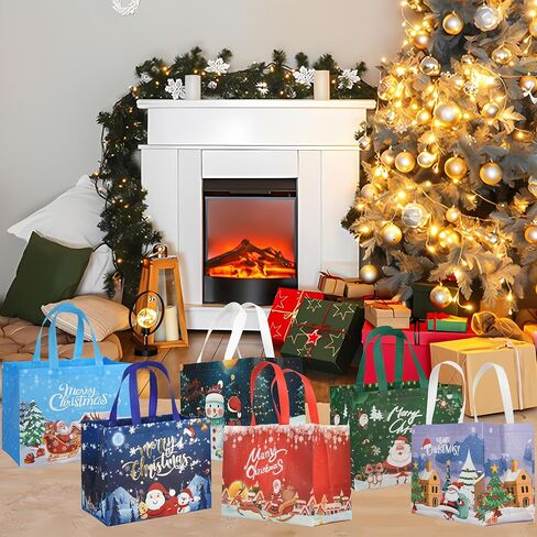 BlazehHy 12 Packs Christmas Gift Bags Reusable large Christmas Tote Bags with Handles for New Year's Shopping Xmas Gifts Wrapping Party Supplies in Saudi Arabia