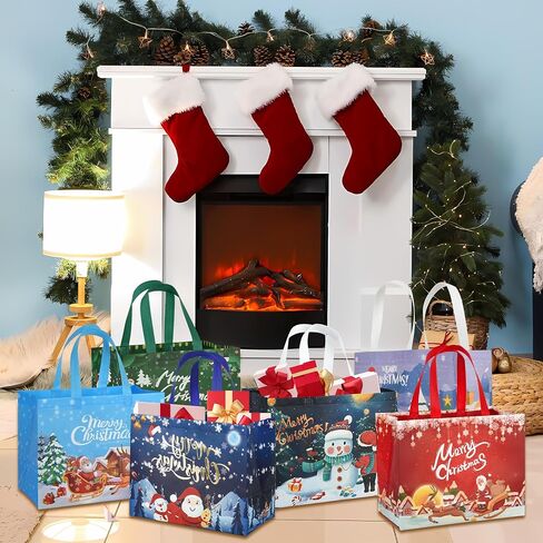 BlazehHy 12 Packs Christmas Gift Bags Reusable large Christmas Tote Bags with Handles for New Year's Shopping Xmas Gifts Wrapping Party Supplies in Saudi Arabia