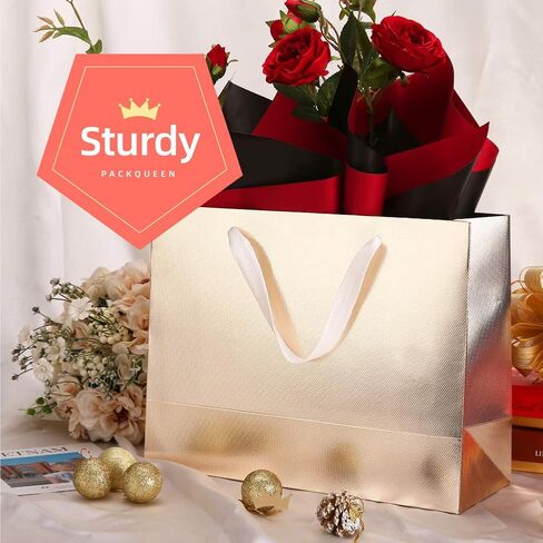 12pcs White Gift Bags with Transparent Window, 10x4.5x11 Inches Large Gift Bags with Handles for Wedding Graduation Valentine's Day Mother's Day Festivals Party Present (Glossy White) in Kuwait