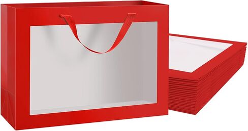 12pcs White Gift Bags with Transparent Window, 10x4.5x11 Inches Large Gift Bags with Handles for Wedding Graduation Valentine's Day Mother's Day Festivals Party Present (Glossy White) in Kuwait
