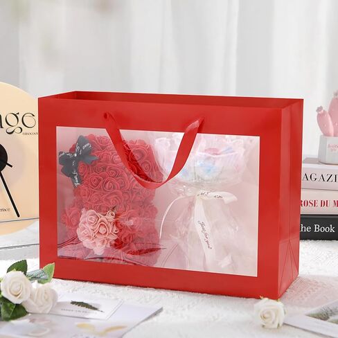 12pcs White Gift Bags with Transparent Window, 10x4.5x11 Inches Large Gift Bags with Handles for Wedding Graduation Valentine's Day Mother's Day Festivals Party Present (Glossy White) in Kuwait