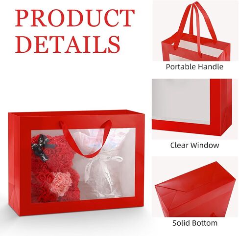 12pcs White Gift Bags with Transparent Window, 10x4.5x11 Inches Large Gift Bags with Handles for Wedding Graduation Valentine's Day Mother's Day Festivals Party Present (Glossy White) in Kuwait