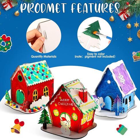 Thyle 9 Sets Christmas Paper Coloring Gingerbread House Kit DIY Christmas Cardboard House Christmas Craft Kit Gingerbread House for Kids Boy Girl Adult Christmas Party Game Decoration(Classic Style) in Kuwait