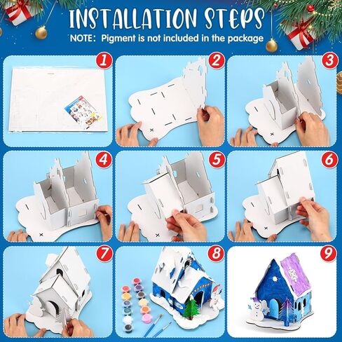 Thyle 9 Sets Christmas Paper Coloring Gingerbread House Kit DIY Christmas Cardboard House Christmas Craft Kit Gingerbread House for Kids Boy Girl Adult Christmas Party Game Decoration(Classic Style) in Kuwait