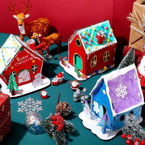 Thyle 9 Sets Christmas Paper Coloring Gingerbread House Kit DIY Christmas Cardboard House Christmas Craft Kit Gingerbread House for Kids Boy Girl Adult Christmas Party Game Decoration(Classic Style) in Kuwait