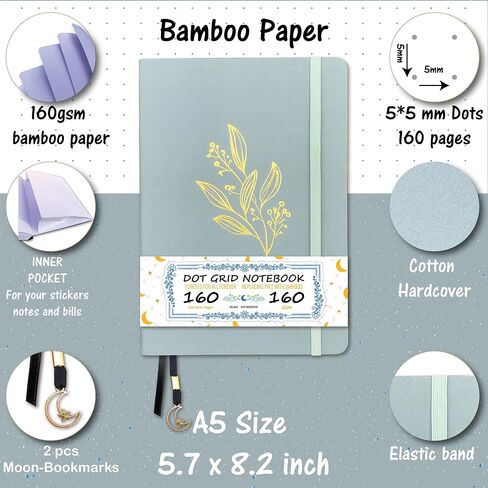 BUKE Dotted Notebook - Cotton Fabric Hardcover - 160gsm Thick Bamboo Paper - A5 Size Dotted Journal - 5x5mm DOT GRID Layout 160 Pages With Gift Box (BKC-6F) in Saudi Arabia