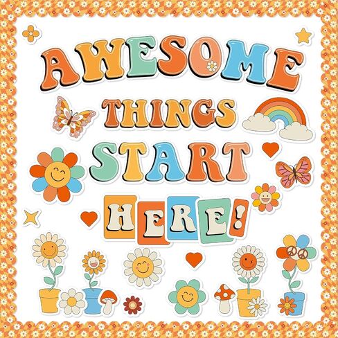 gisgfim Classroom Bulletin Board Decoration Set Welcome Banner Wall Door Decor Boho Rainbow Classroom Decorations for Kindergarten Preschool Elementary and Middle School(Awesome Things Start Here!) in Kuwait