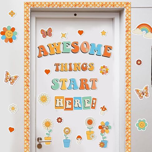 gisgfim Classroom Bulletin Board Decoration Set Welcome Banner Wall Door Decor Boho Rainbow Classroom Decorations for Kindergarten Preschool Elementary and Middle School(Awesome Things Start Here!) in Kuwait