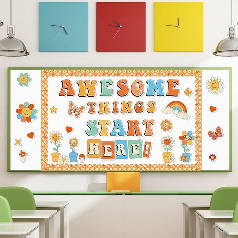 gisgfim Classroom Bulletin Board Decoration Set Welcome Banner Wall Door Decor Boho Rainbow Classroom Decorations for Kindergarten Preschool Elementary and Middle School(Awesome Things Start Here!) in Kuwait