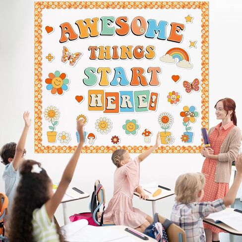 gisgfim Classroom Bulletin Board Decoration Set Welcome Banner Wall Door Decor Boho Rainbow Classroom Decorations for Kindergarten Preschool Elementary and Middle School(Awesome Things Start Here!) in Kuwait