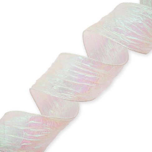 Royal White Crinkled Sheer Valentine's Day Ribbon 2.5" x 10 Yards Wired Chinese New Year Ribbon for Bow Making Gift Wrapping Floral Bouquets Holiday Crafts Happy New Year Party Decorations in Saudi Arabia