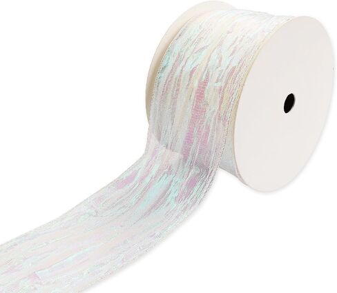 Royal White Crinkled Sheer Valentine's Day Ribbon 2.5" x 10 Yards Wired Chinese New Year Ribbon for Bow Making Gift Wrapping Floral Bouquets Holiday Crafts Happy New Year Party Decorations in Saudi Arabia