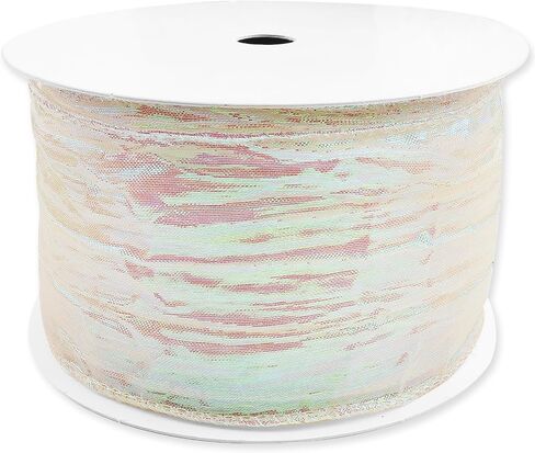Royal White Crinkled Sheer Valentine's Day Ribbon 2.5" x 10 Yards Wired Chinese New Year Ribbon for Bow Making Gift Wrapping Floral Bouquets Holiday Crafts Happy New Year Party Decorations in Saudi Arabia